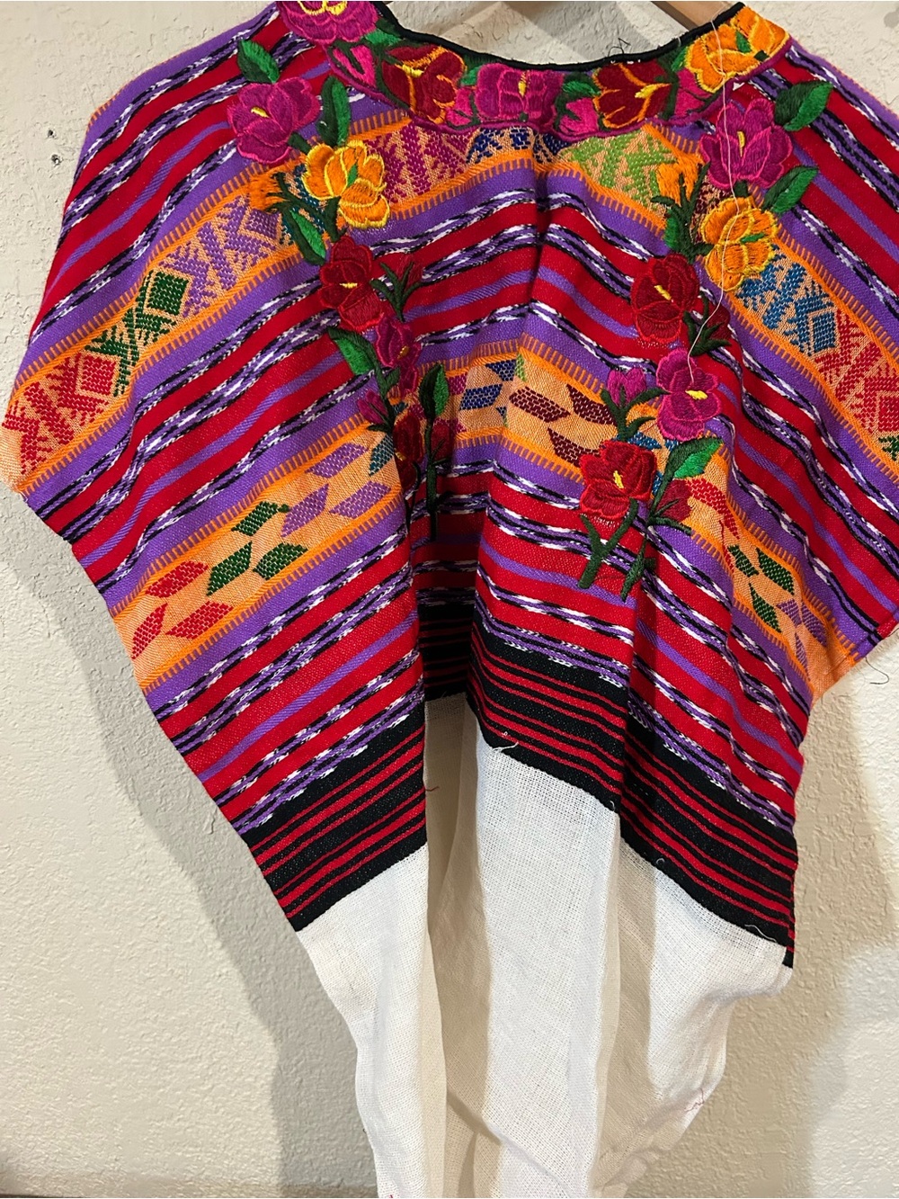 Hand-Embroidered Multicolor Women's Mexican Blouse - Red & Purple